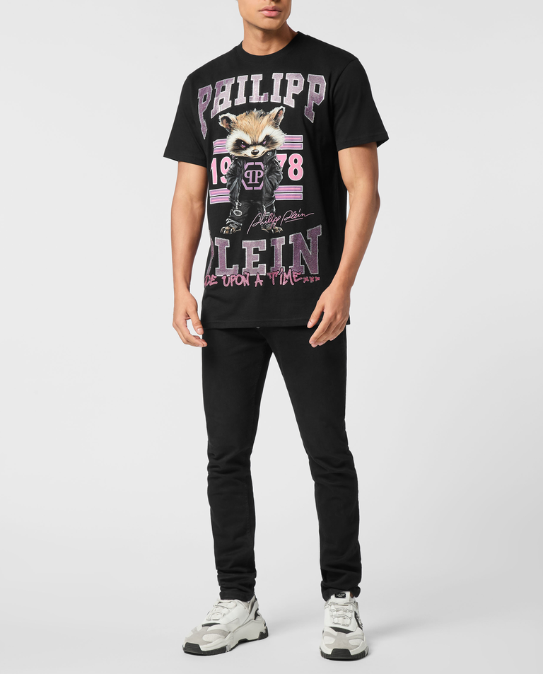 Czarny t-shirt z nadrukiem College Raccoon Stones - Image #2