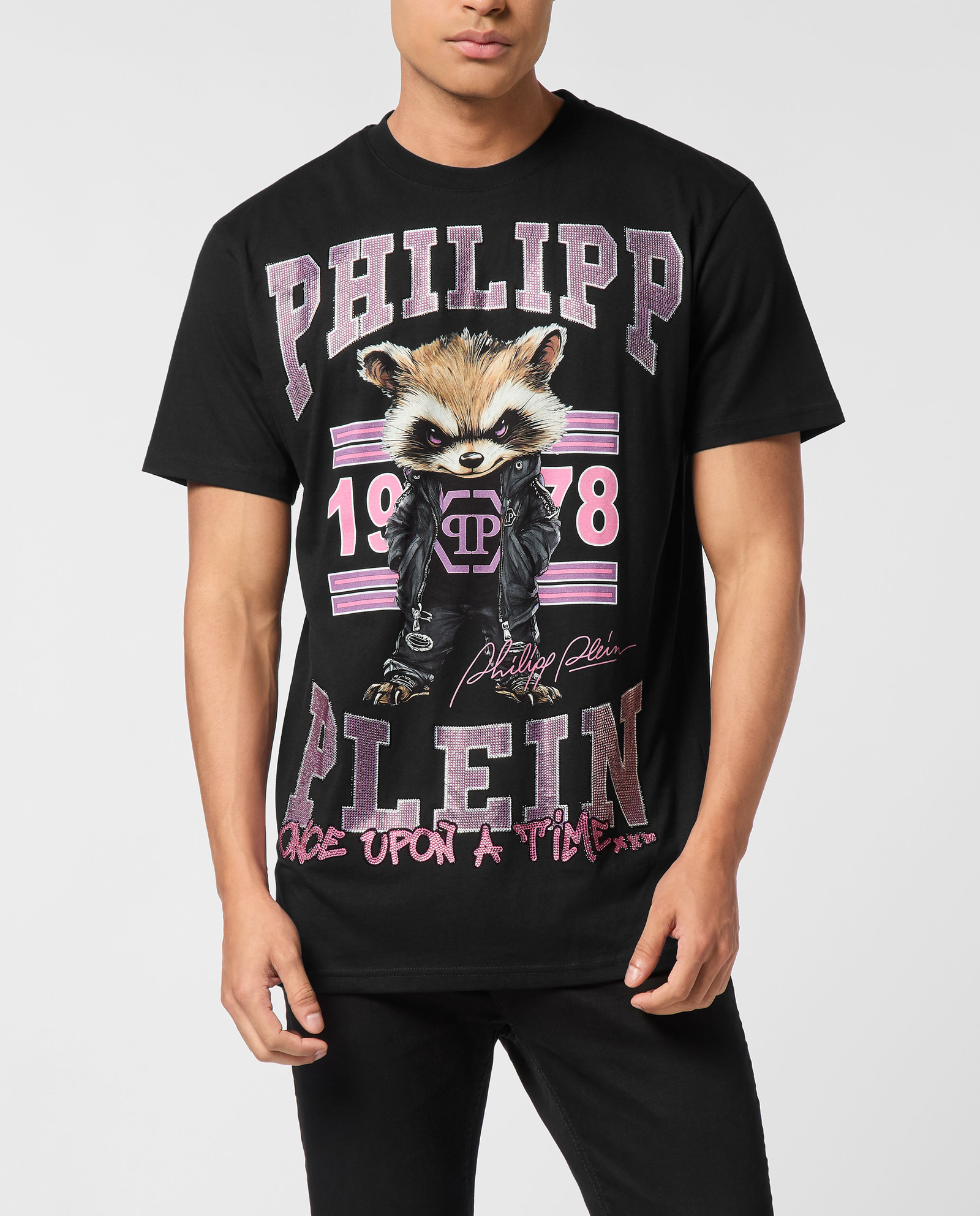 Czarny t-shirt z nadrukiem College Raccoon Stones - Image #0