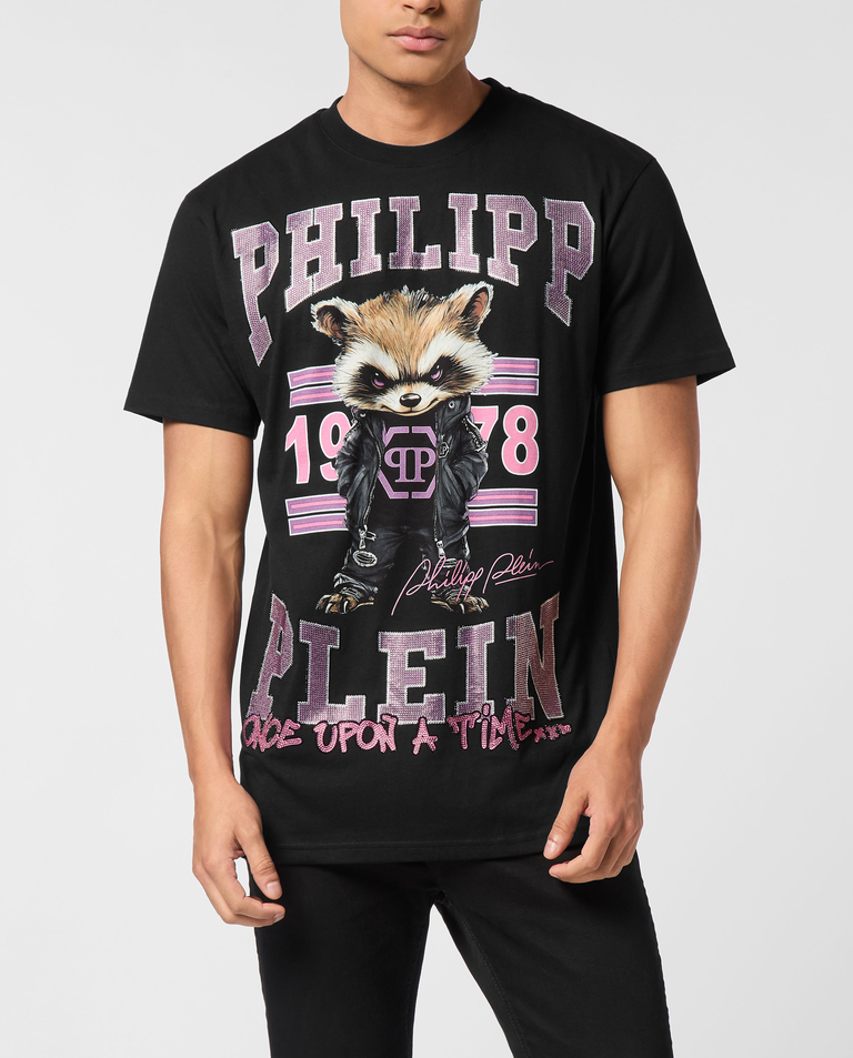 Czarny t-shirt z nadrukiem College Raccoon Stones