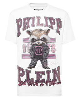 Biały t-shirt z nadrukiem College Raccoon Stones - Image #1