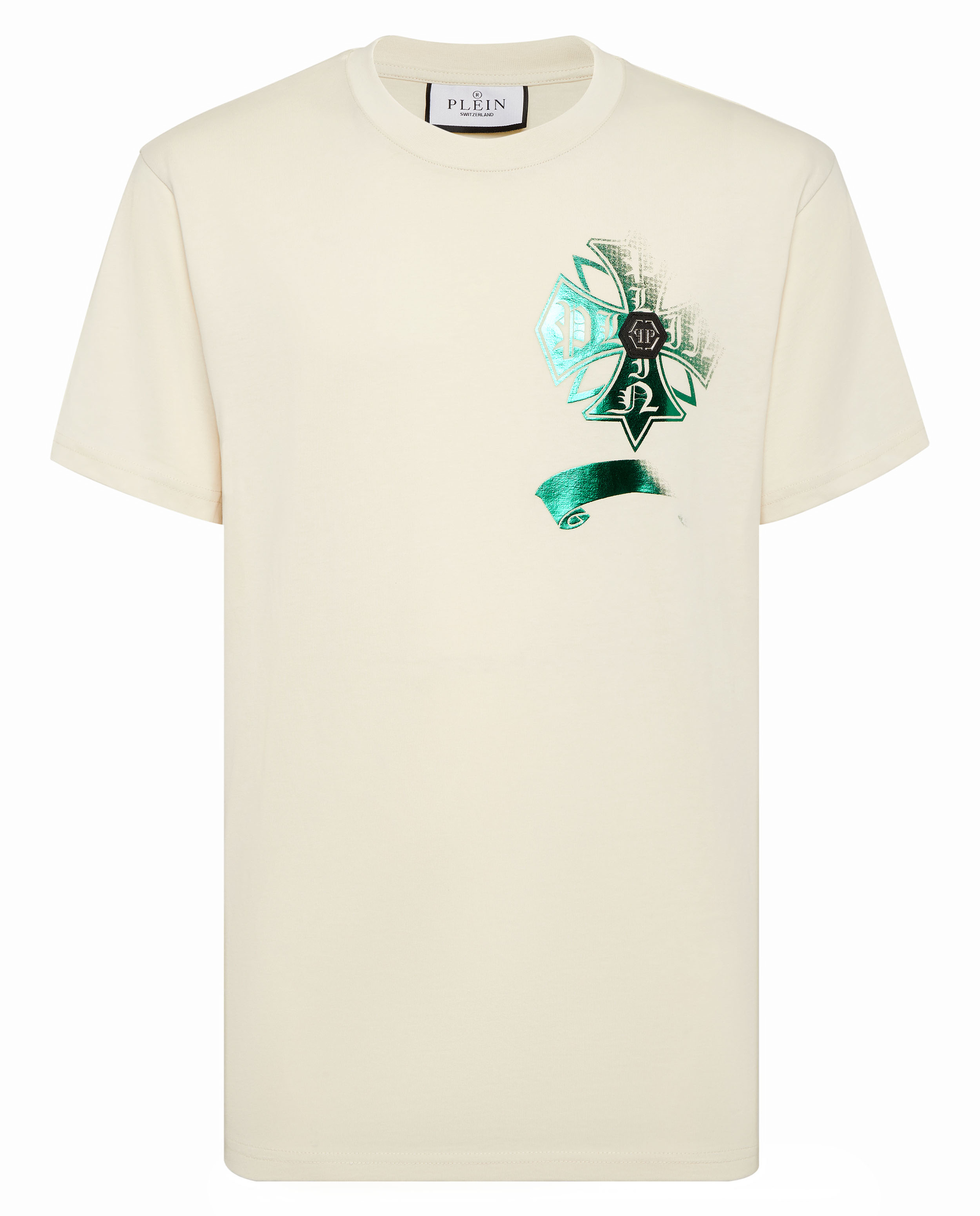 Beżowy t-shirt z logo - Image #1
