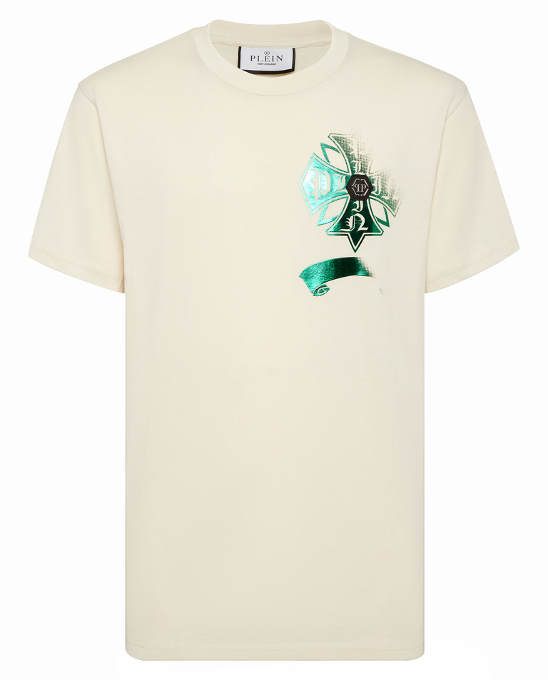 Beżowy t-shirt z logo - Image #1