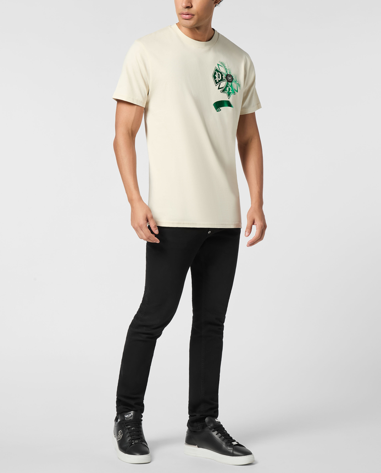 Beżowy t-shirt z logo - Image #2