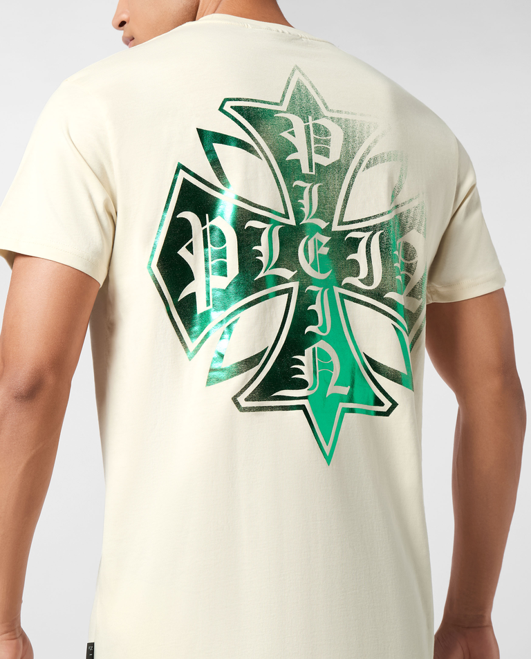 Beżowy t-shirt z logo - Image #4
