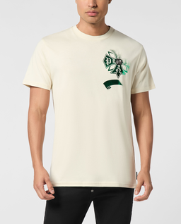 Beżowy t-shirt z logo - Image #0