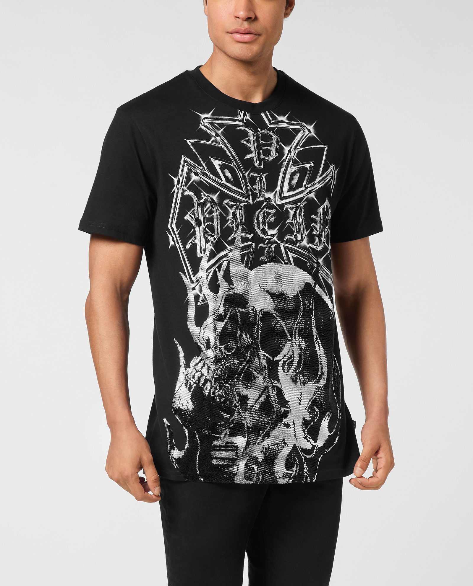Czarny t-shirt Chrome Crest Skull - Image #0