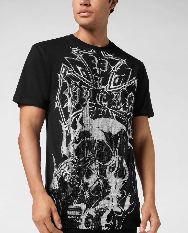 Czarny t-shirt Chrome Crest Skull - Image #3