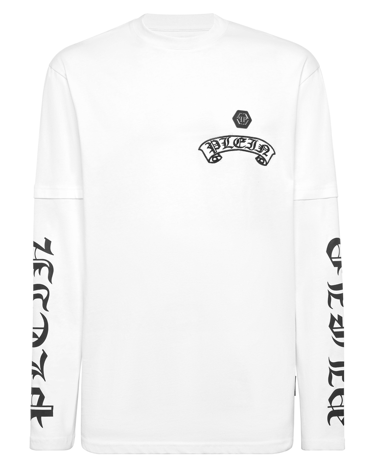 Biały longsleeve z podwójnym rękawem