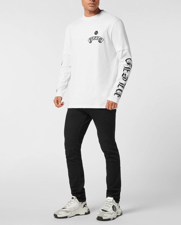 Biały longsleeve z podwójnym rękawem - Image #2