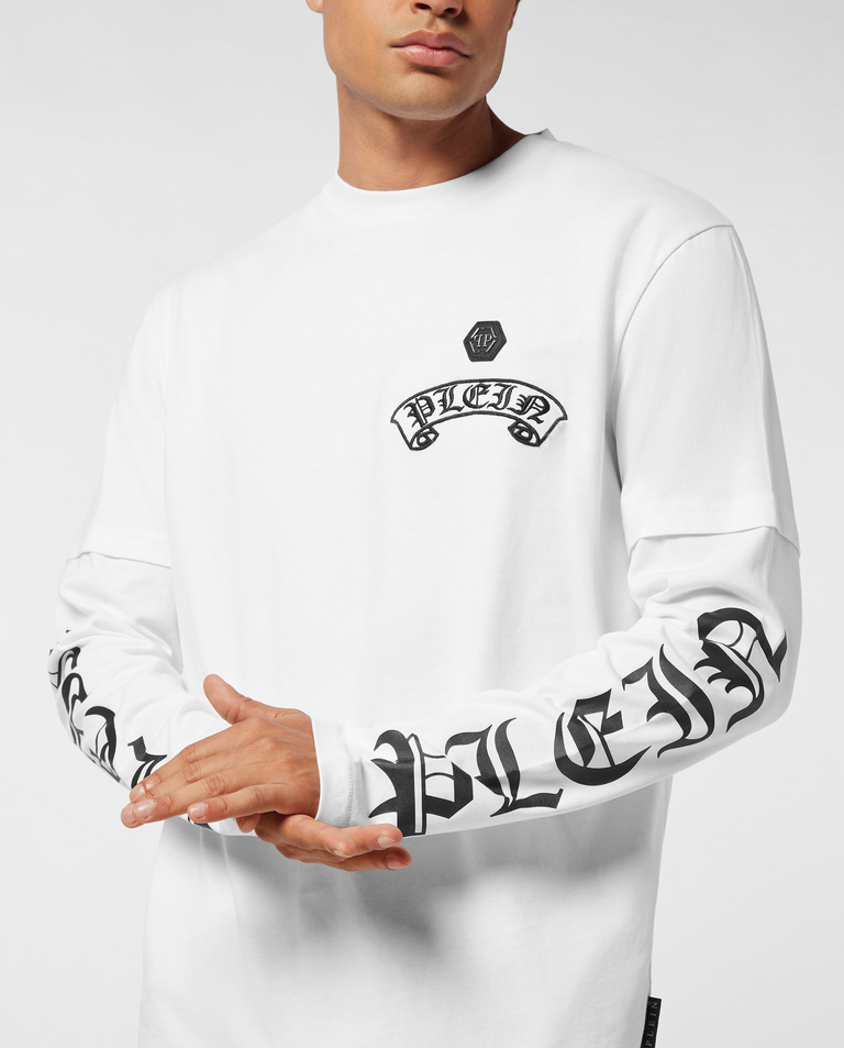 Biały longsleeve z podwójnym rękawem - Image #3