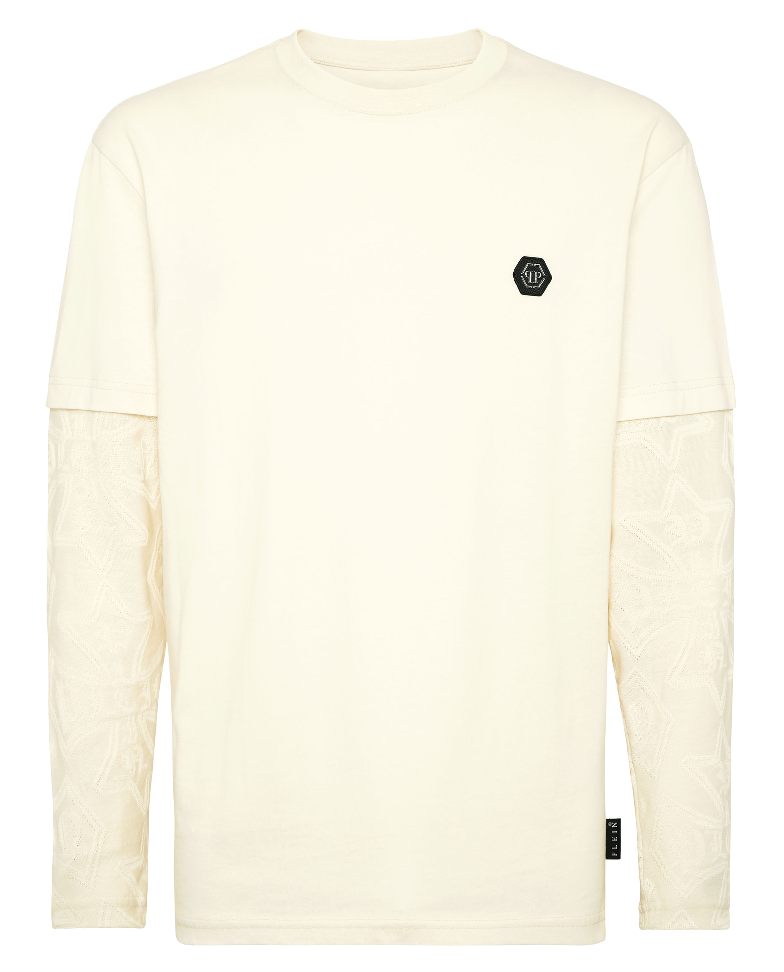 Beżowa koszulka z podwójnym rękawem - Image #4