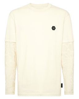 Beżowa koszulka z podwójnym rękawem - Image #4