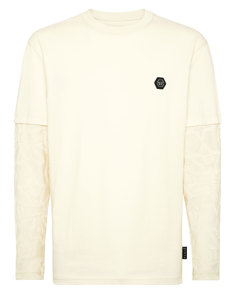 Beżowa koszulka z podwójnym rękawem - Image #4