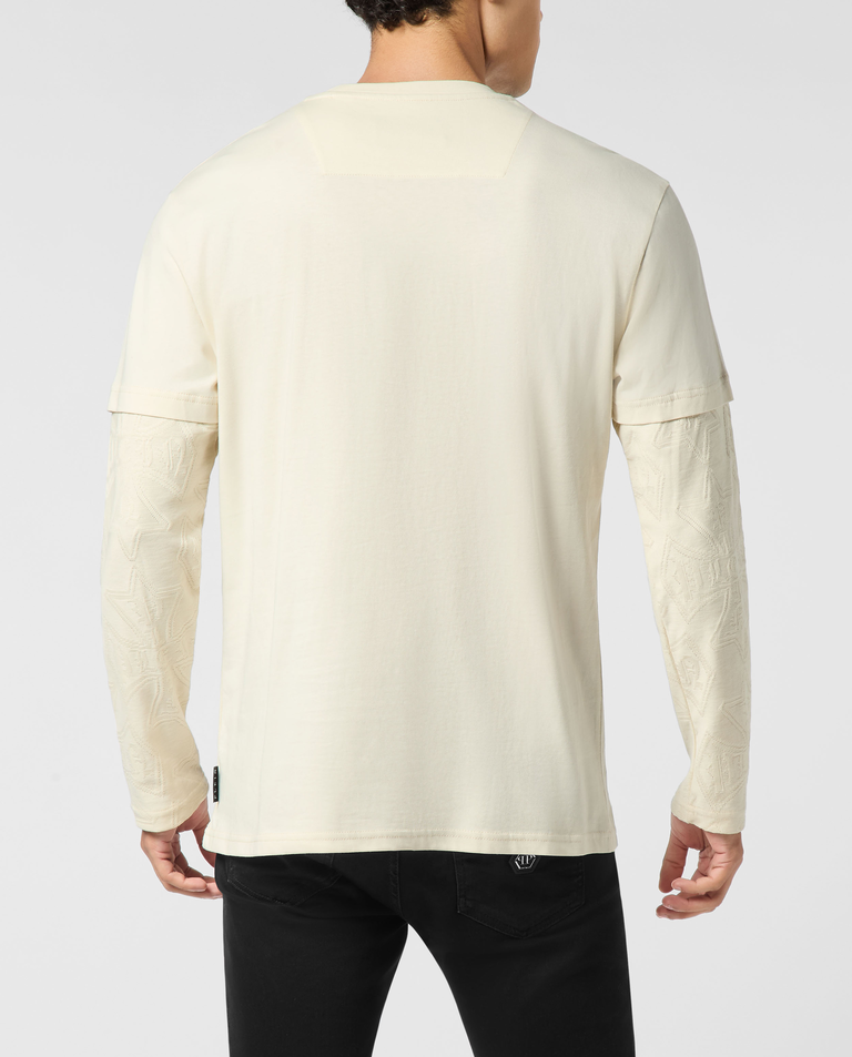 Beżowa koszulka z podwójnym rękawem