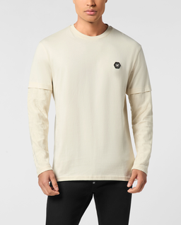 Beżowa koszulka z podwójnym rękawem - Image #0