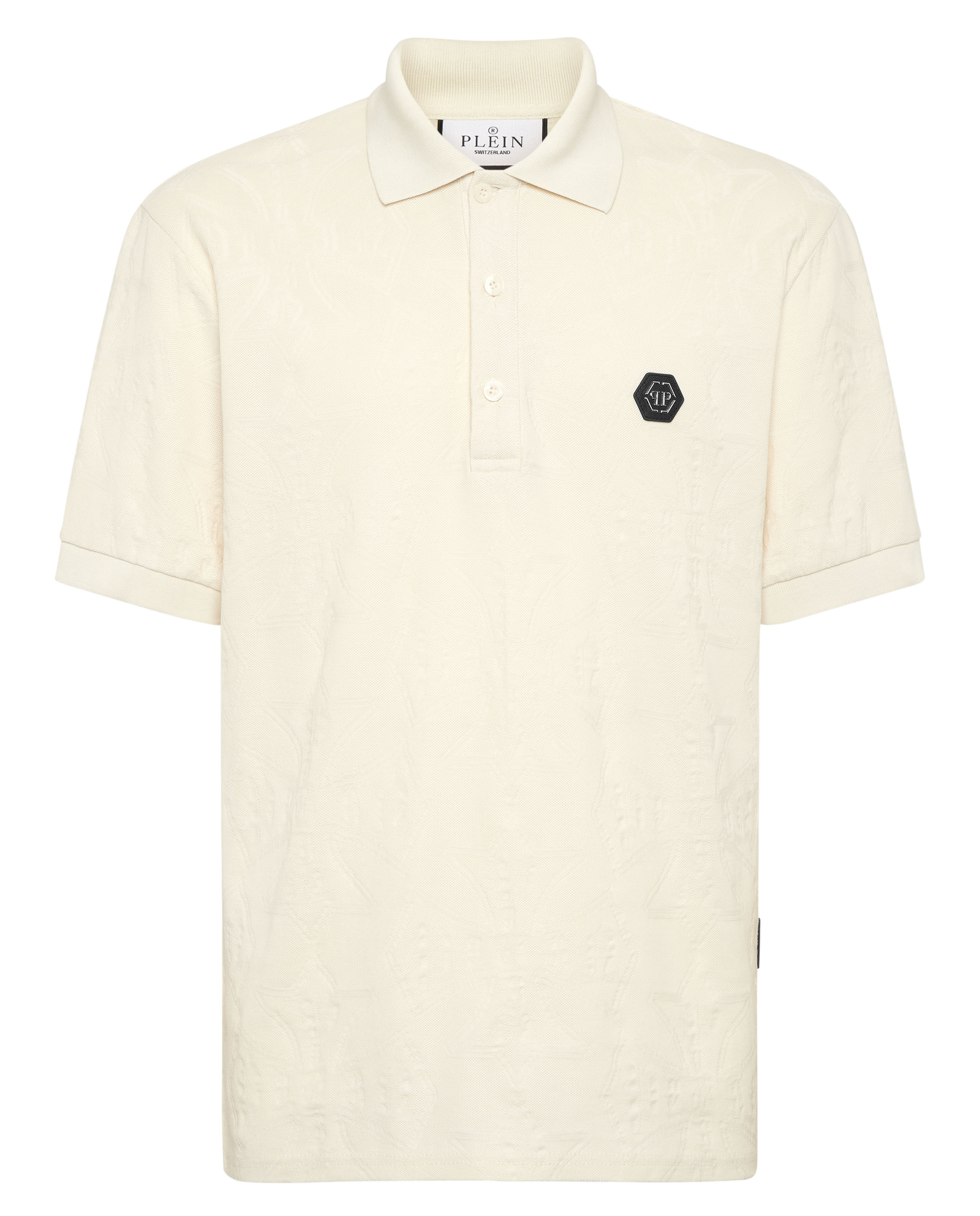 Kremowa koszulka polo z żakardowej tkaniny - Image #1