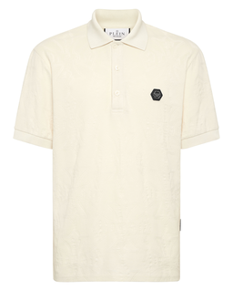 Kremowa koszulka polo z żakardowej tkaniny - Image #1