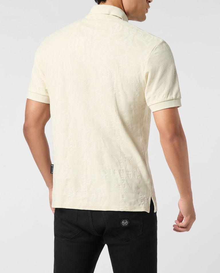 Kremowa koszulka polo z żakardowej tkaniny - Image #3