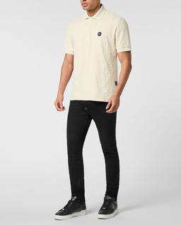 Kremowa koszulka polo z żakardowej tkaniny - Image #2