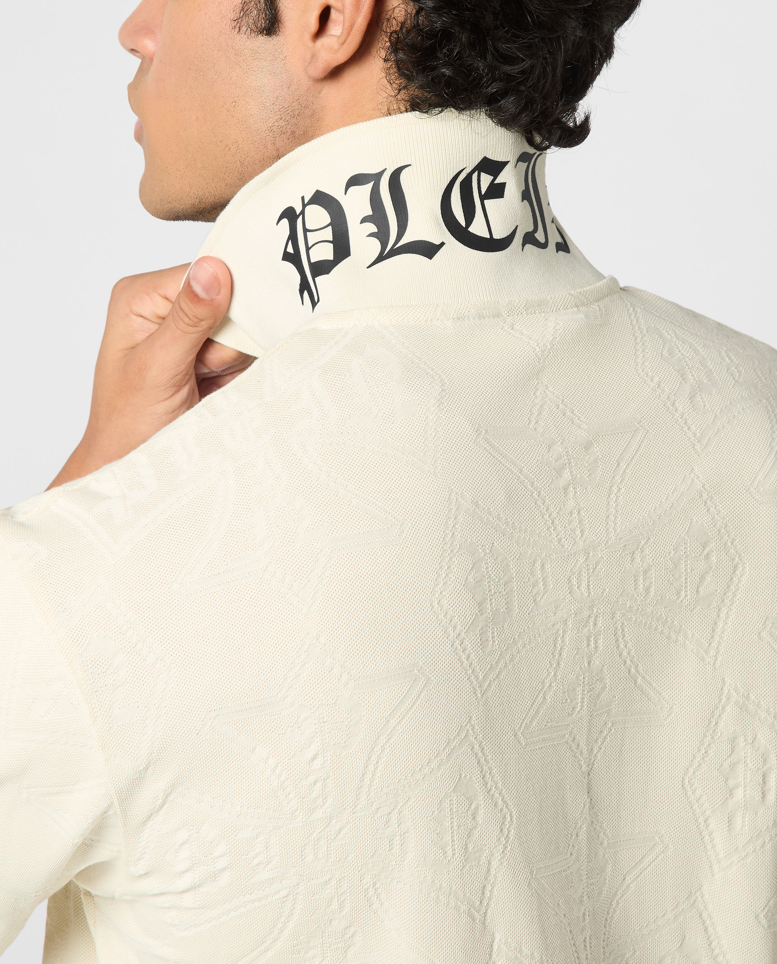 Kremowa koszulka polo z żakardowej tkaniny - Image #4