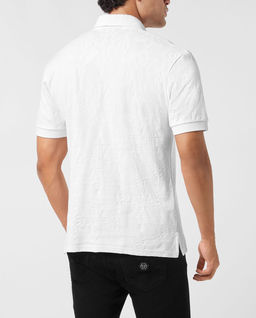 Biała koszulka polo z żakardowej tkaniny - Image #3