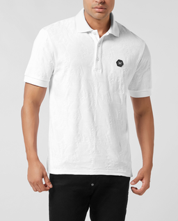 Biała koszulka polo z żakardowej tkaniny - Image #0