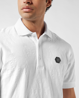 Biała koszulka polo z żakardowej tkaniny - Image #4