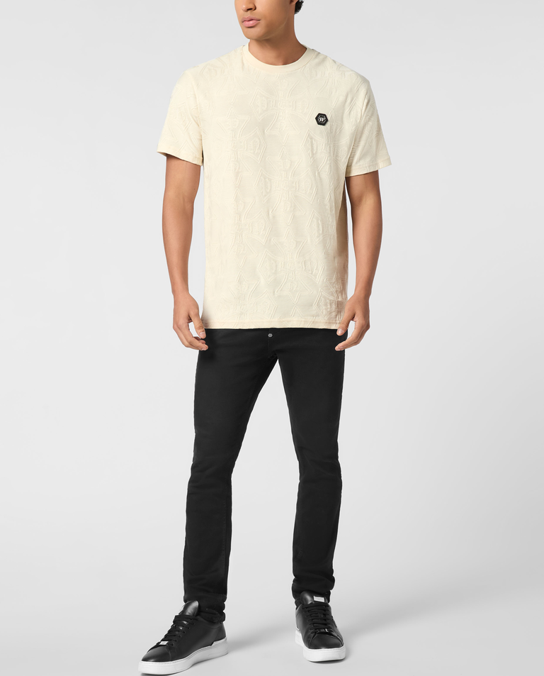 Beżowy t-shirt z logo - Image #2