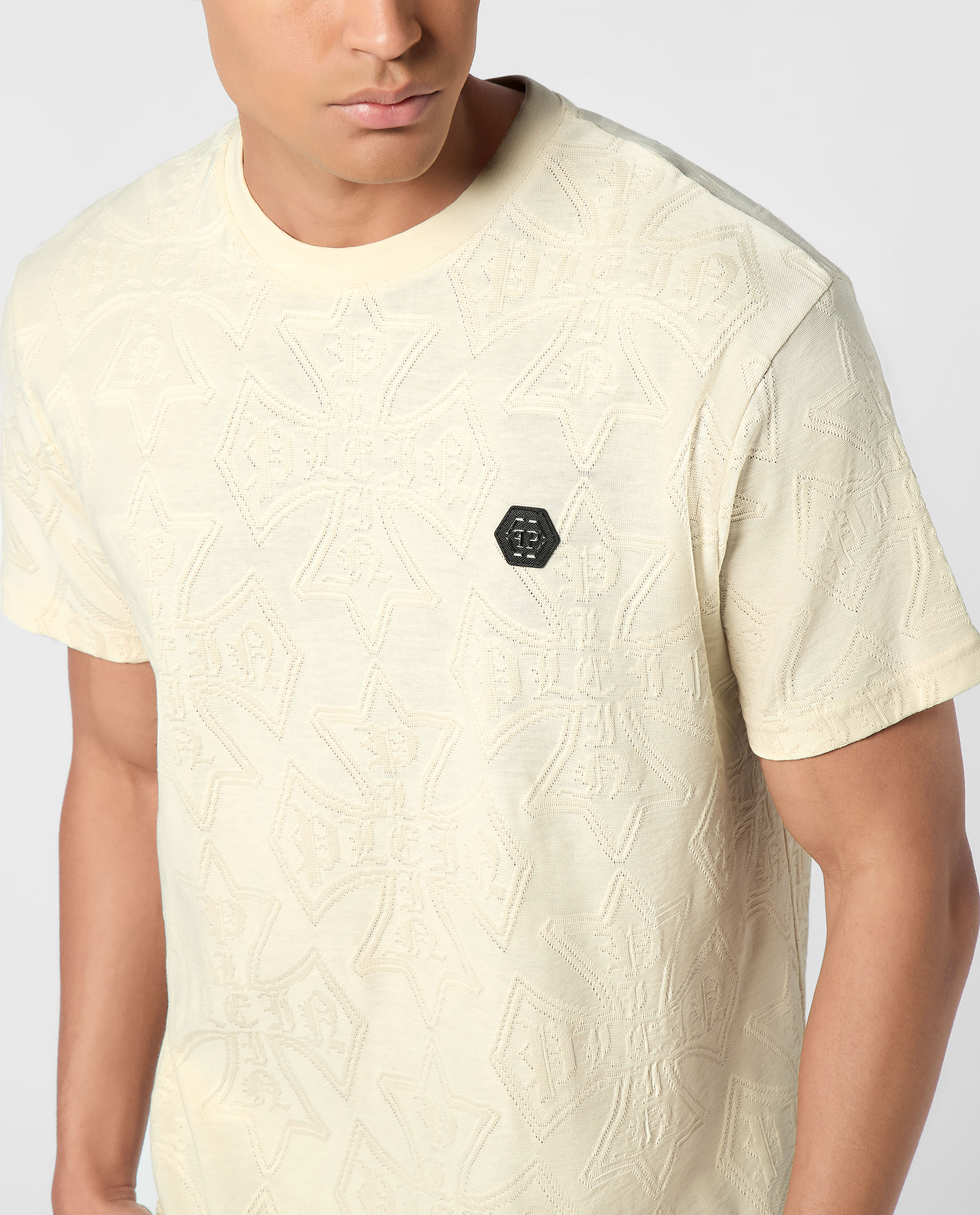 Beżowy t-shirt z logo - Image #3