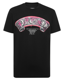 Czarny t-shirt z nadrukiem Neon Gothic Banner - Image #1