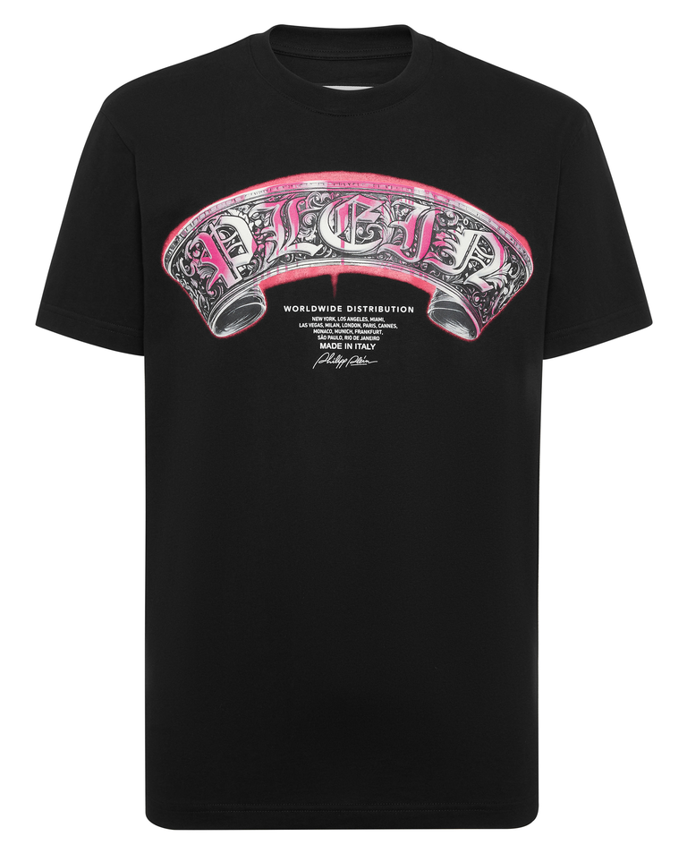 Czarny t-shirt z nadrukiem Neon Gothic Banner - Image #1
