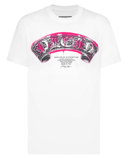 Biały t-shirt z nadrukiem Neon Gothic Banner - Image #1