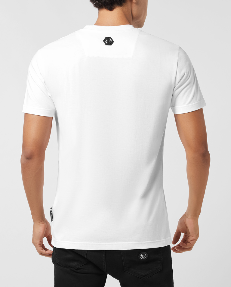Biały t-shirt z nadrukiem Neon Gothic Banner - Image #3