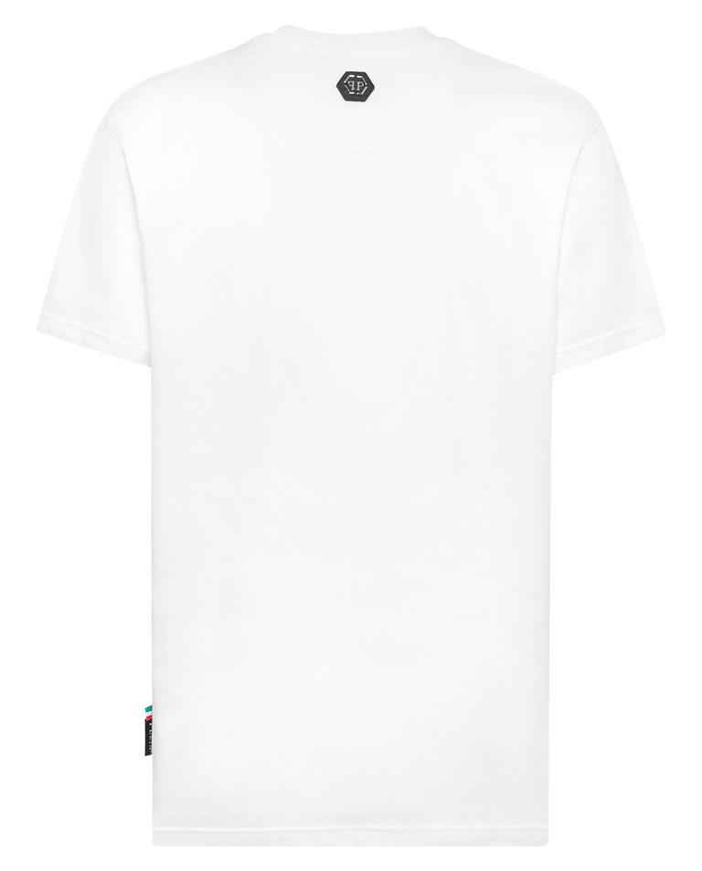 Biały t-shirt z nadrukiem Neon Gothic Banner - Image #5