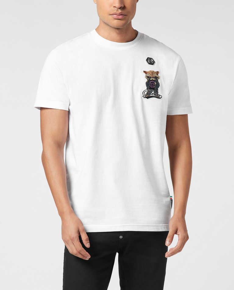 Biały t-shirt Raccoon Signature