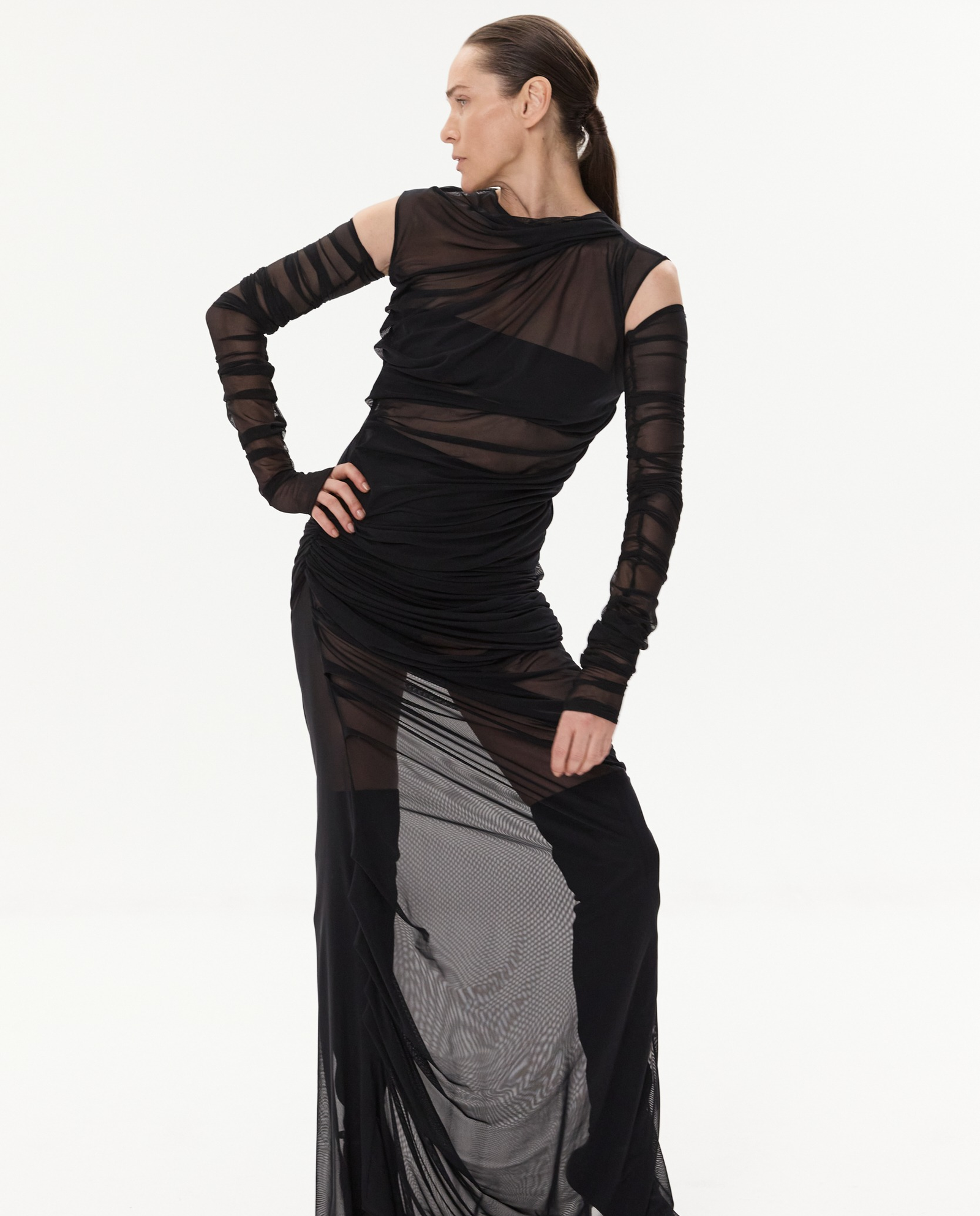 Drapowana sukienka maxi bez rękawów - Image #4