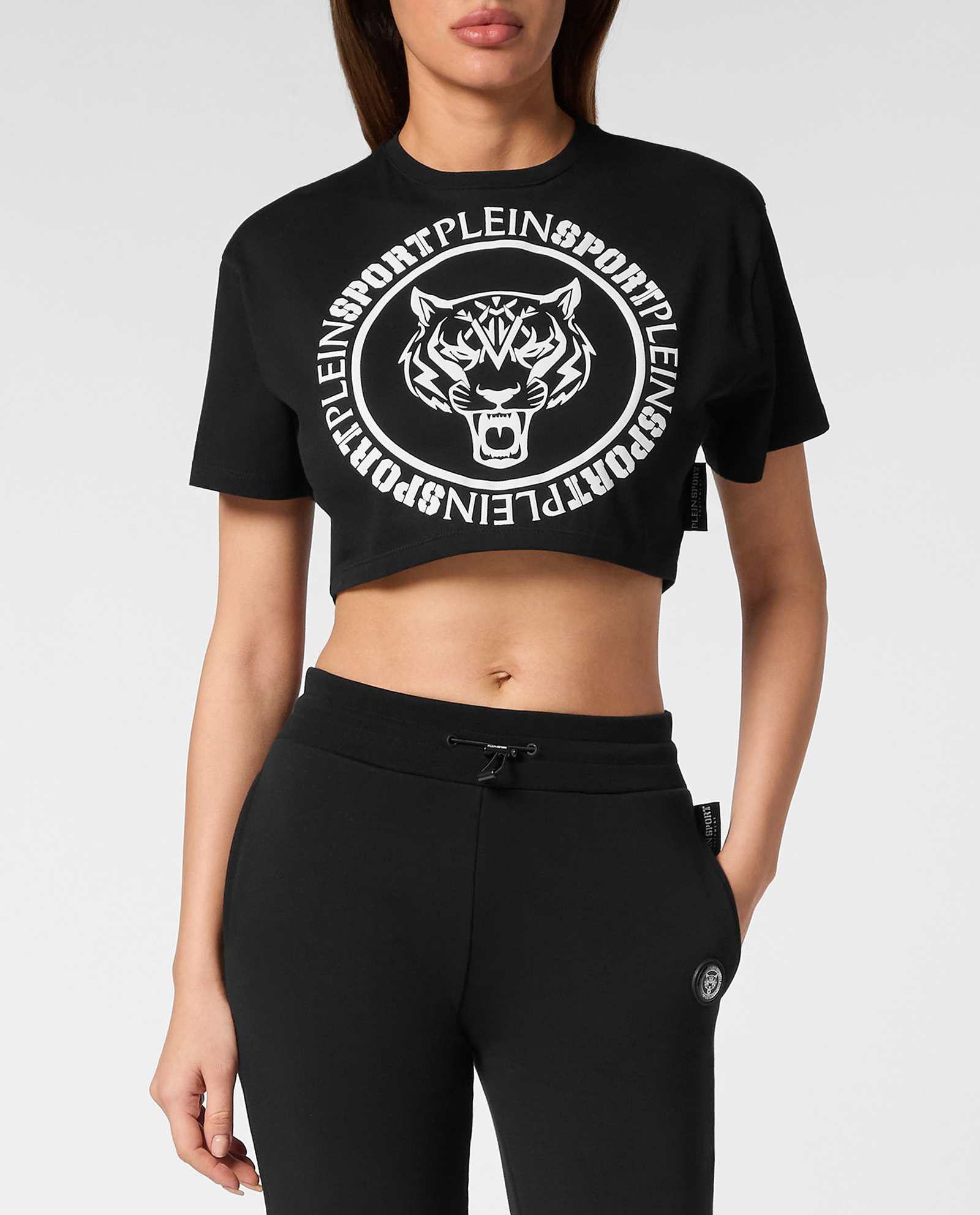 Czarny crop top z nadrukiem - Image #0