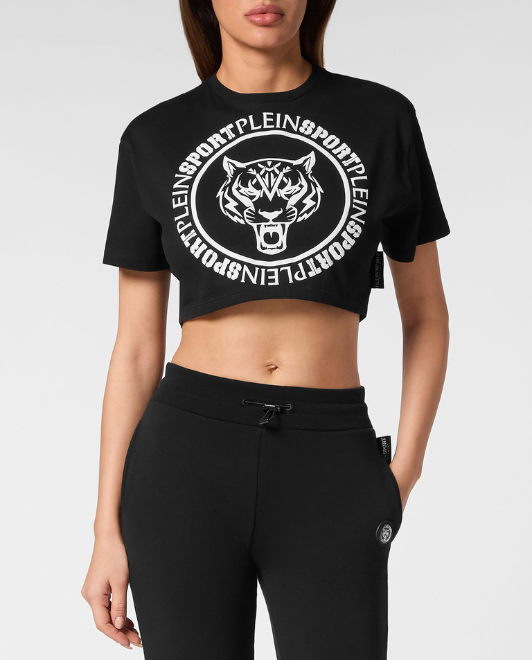 Czarny crop top z nadrukiem - Image #0