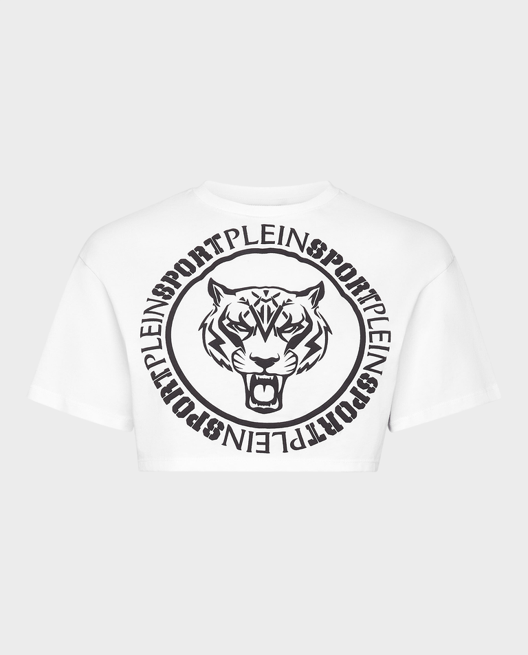 Biały crop top z nadrukiem