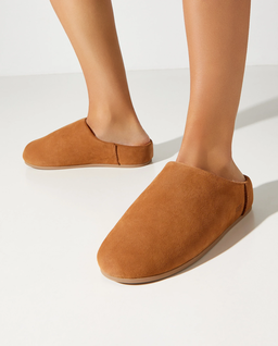 Zamszowe brązowe mule Elea Slip-On z logo - Image #0