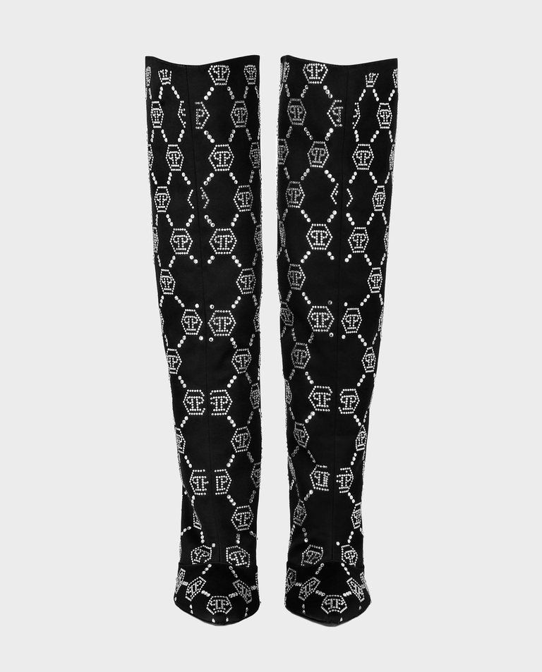Czarne satynowe kozaki z monogramem - Image #3