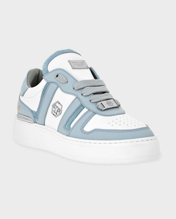 Biało-błękitne sneakersy ze skóry - Image #1