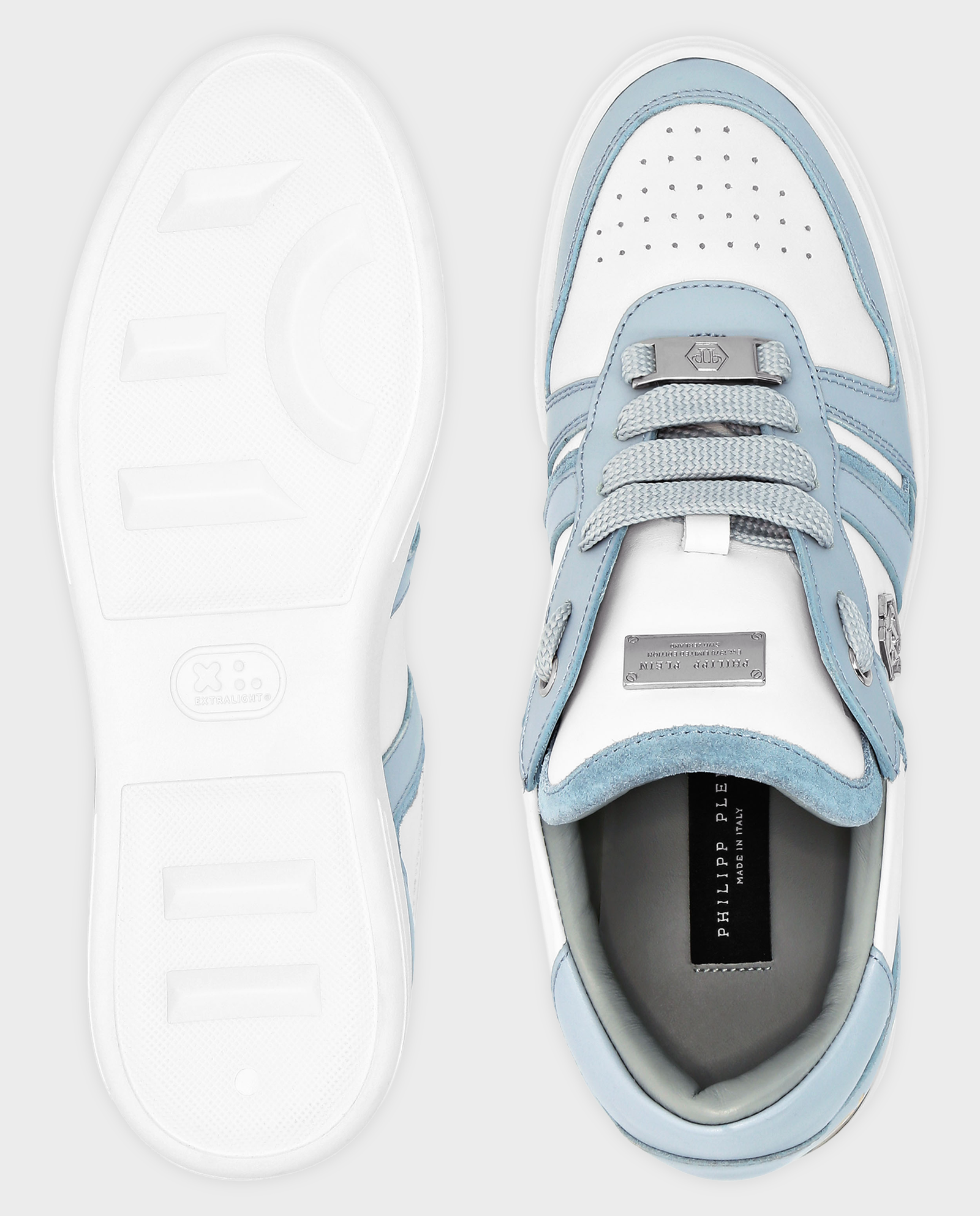 Biało-błękitne sneakersy ze skóry - Image #3