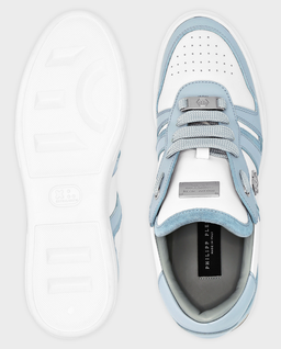 Biało-błękitne sneakersy ze skóry - Image #3
