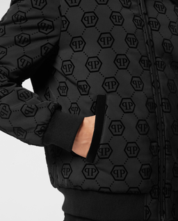 Czarna kurtka bomber z futrzanym kołnierzem - Image #5