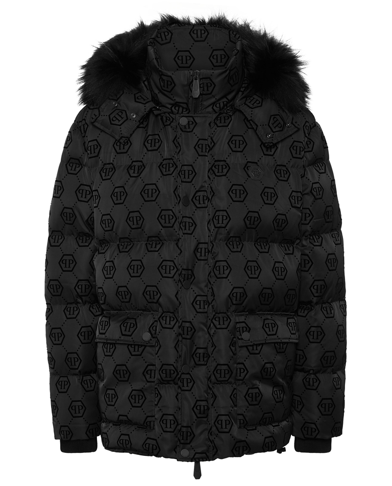 Czarna kurtka puchowa z logowaniem