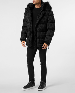 Czarna kurtka puchowa z logowaniem - Image #3