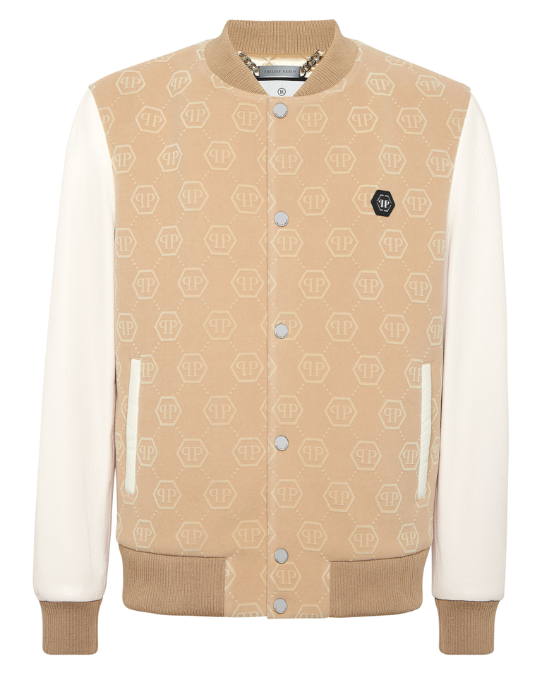 Beżowa kurtka bomber z monogramem