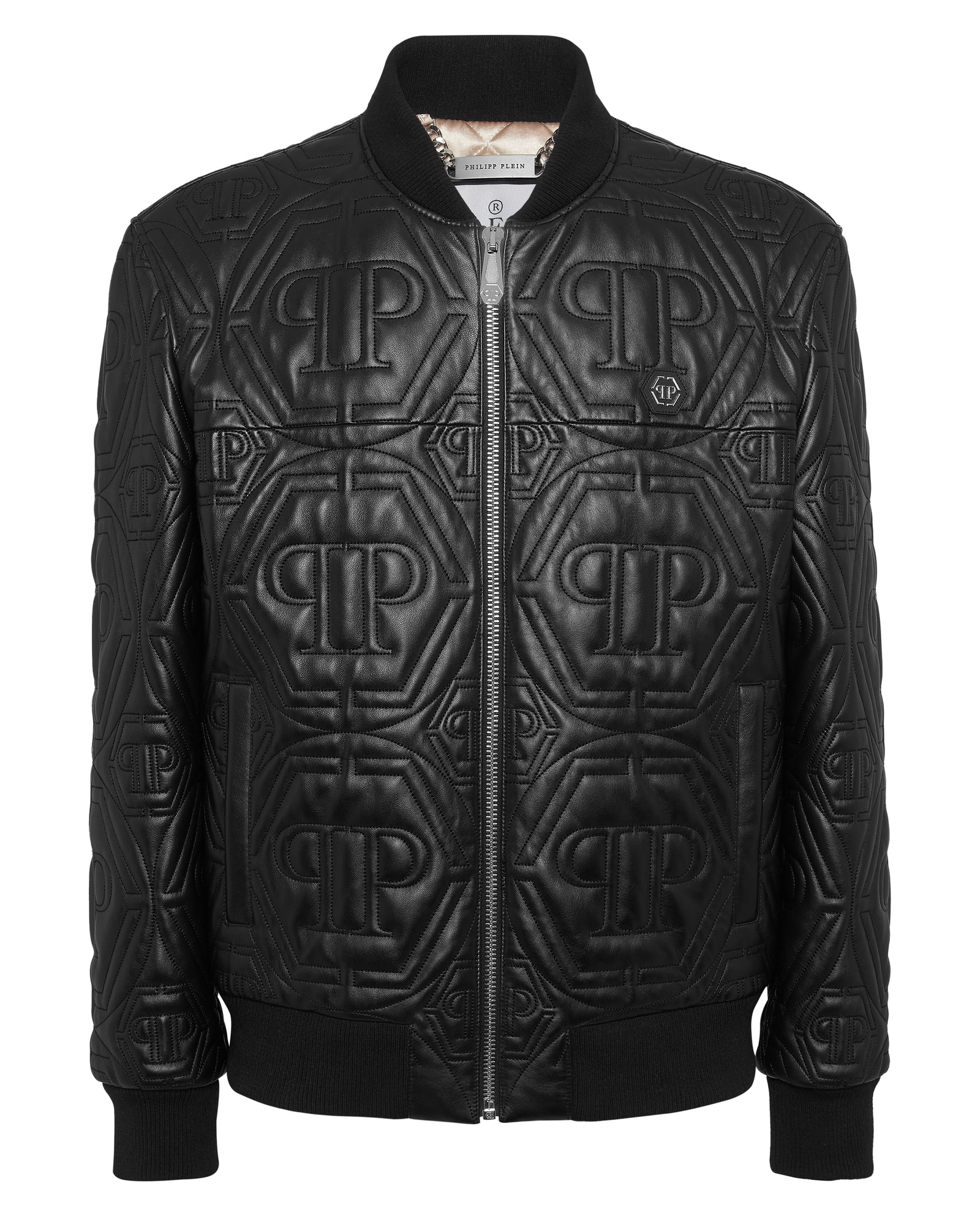 Czarna skórzana kurtka z monogramem - Image #1