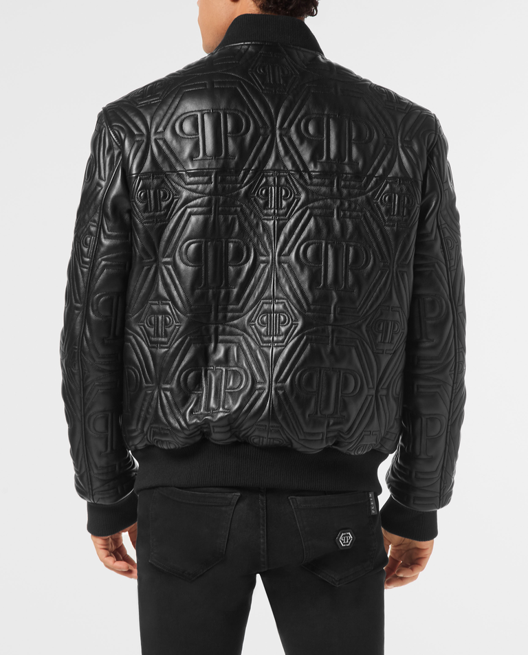 Czarna skórzana kurtka z monogramem - Image #3